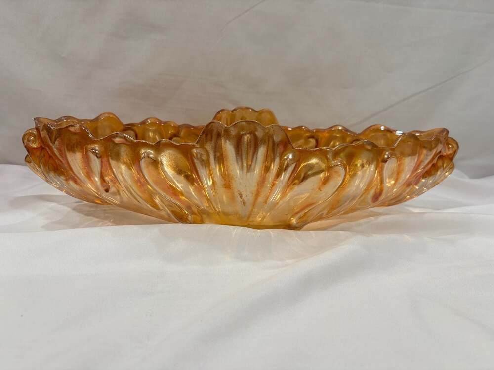 Vintage Jeannette Marigold Carnival Glass Gondola Fruit Bowl